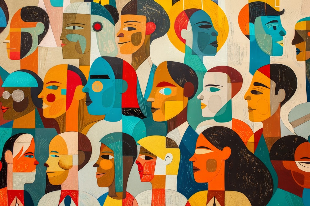 Diverse Group of People in Varied Colors, Illustrate the complexities of healthcare delivery in a multi lingual and multi cultural environment